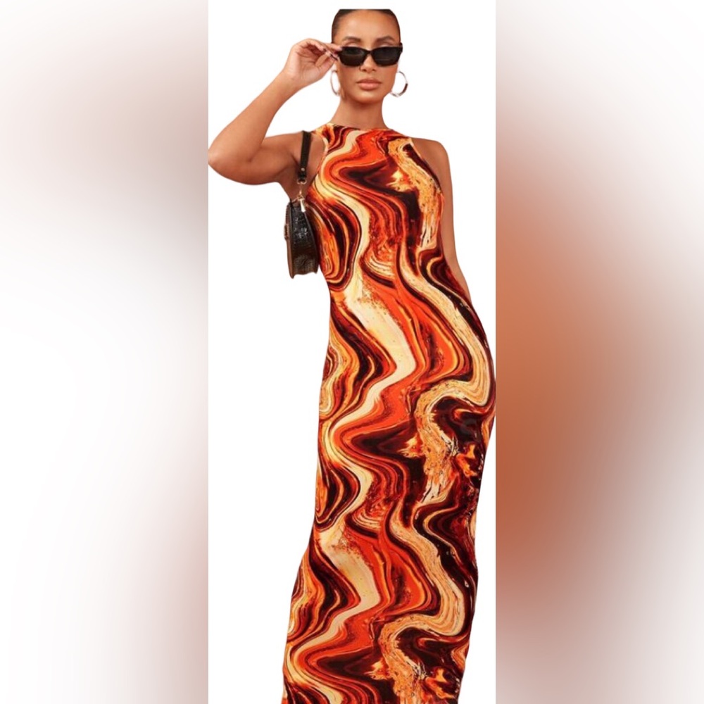 Shein Marble Print Body-con Maxi Cutout Dress